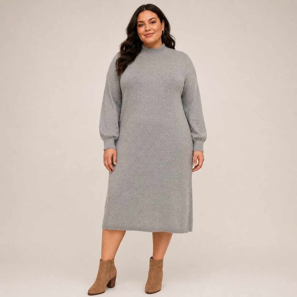 Banana Republic Womens Gray Sweater Long Sleeve Dress XL Mock Neck Midi Minimal